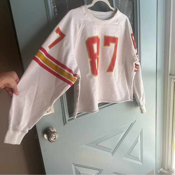 Kansas City Chiefs #87 Kelce Crewneck Raw Hem Pullover Jersey Style Sweatshirt L - Picture 2 of 11